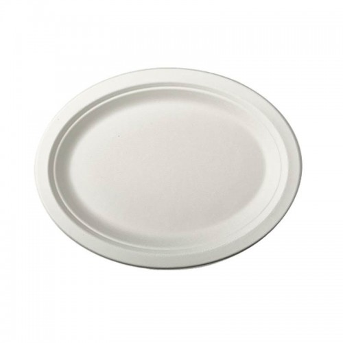 Comprar 50 Platos de caña de azúcar biodegradable gama Pure oval 26 cm x 20 cm x 2 cm blanco en Pepebar