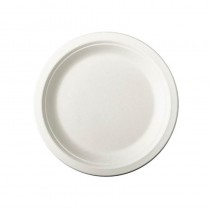 50 Platos de caña de azúcar biodegradable gama Pure sin compartimentos Ø 18 cm · 2 cm blanco