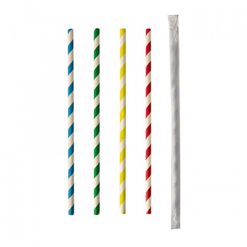 Comprar 100 Cañitas de papel biodegradable gama Pure Ø 6 mm · 20 cm colores surtidos Stripes envuelto individualmente en Pepebar