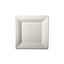 100 Platos de caña de azúcar biodegradable gama Pure cuadrado 26 cm x 26 cm blanco