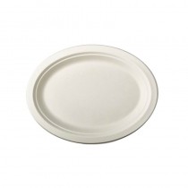 12 Platos de caña de azúcar biodegradable gama Pure oval 32 cm x 25,5 cm x 2 cm blanco