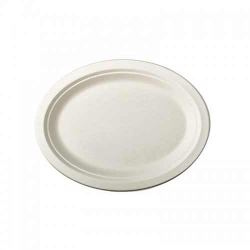 Comprar 12 Platos de caña de azúcar biodegradable gama Pure oval 32 cm x 25,5 cm x 2 cm blanco en Pepebar