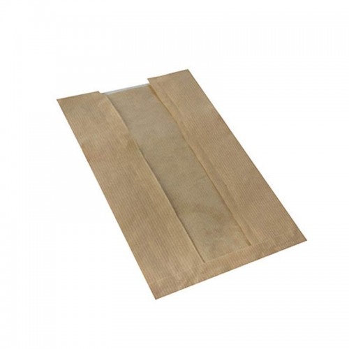 Comprar 1000 Bolsas de pan plegables, con ventana de PLA biodegradable gama Pure 30 cm x 16 cm x 6 cm marrón en Pepebar