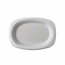 50 Platos de caña de azúcar biodegradable gama Pure oval 23 cm x 16 cm x 2 cm blanco