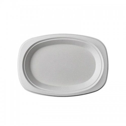 Comprar 50 Platos de caña de azúcar biodegradable gama Pure oval 23 cm x 16 cm x 2 cm blanco en Pepebar