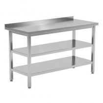 Mesa de acero inox fondo 700 doble estante y peto varias medidas IDM720