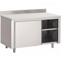 Mesa armario de acero inoxidable Gastro-M puertas deslizantes y peto 1,2 metros GN157