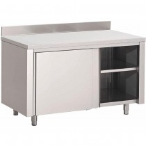 Mesa acero inoxidable Gastro-M bajo armario con puertas deslizantes y peto 1,6 metros GN160