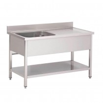 Fregadero industrial de acero inoxidable Gastro-M 1 pila izq con estante 1400x700x850mm GN201