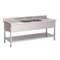 Fregadero industrial acero inox Gastro-M 2 pilas centro con estante 2000x700x850mm GN204