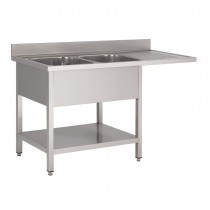 Fregadero doble de acero inoxidable Gastro-M estante y hueco lavavajillas 1600mm GN207