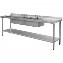 Fregadero doble industrial de acero inox Vogue 2400 x 600mm U910 - Pepebar Fregadero doble industrial de acero inox Vogue 2400 x 600mm U910