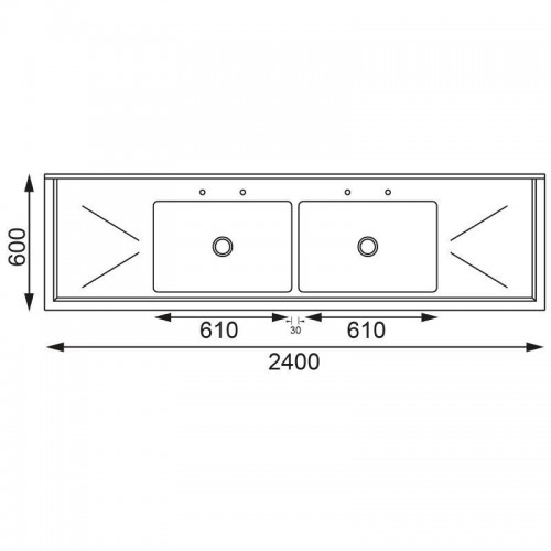 Comprar Fregadero doble industrial de acero inox Vogue 2400 x 600mm U910 en Pepebar