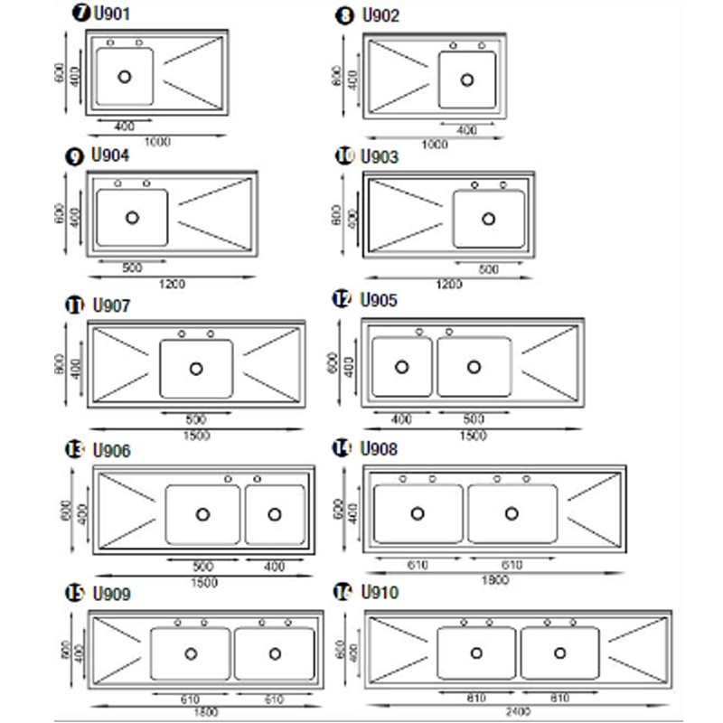 Comprar Fregadero doble industrial de acero inox Vogue 2400 x 600mm U910 en Pepebar